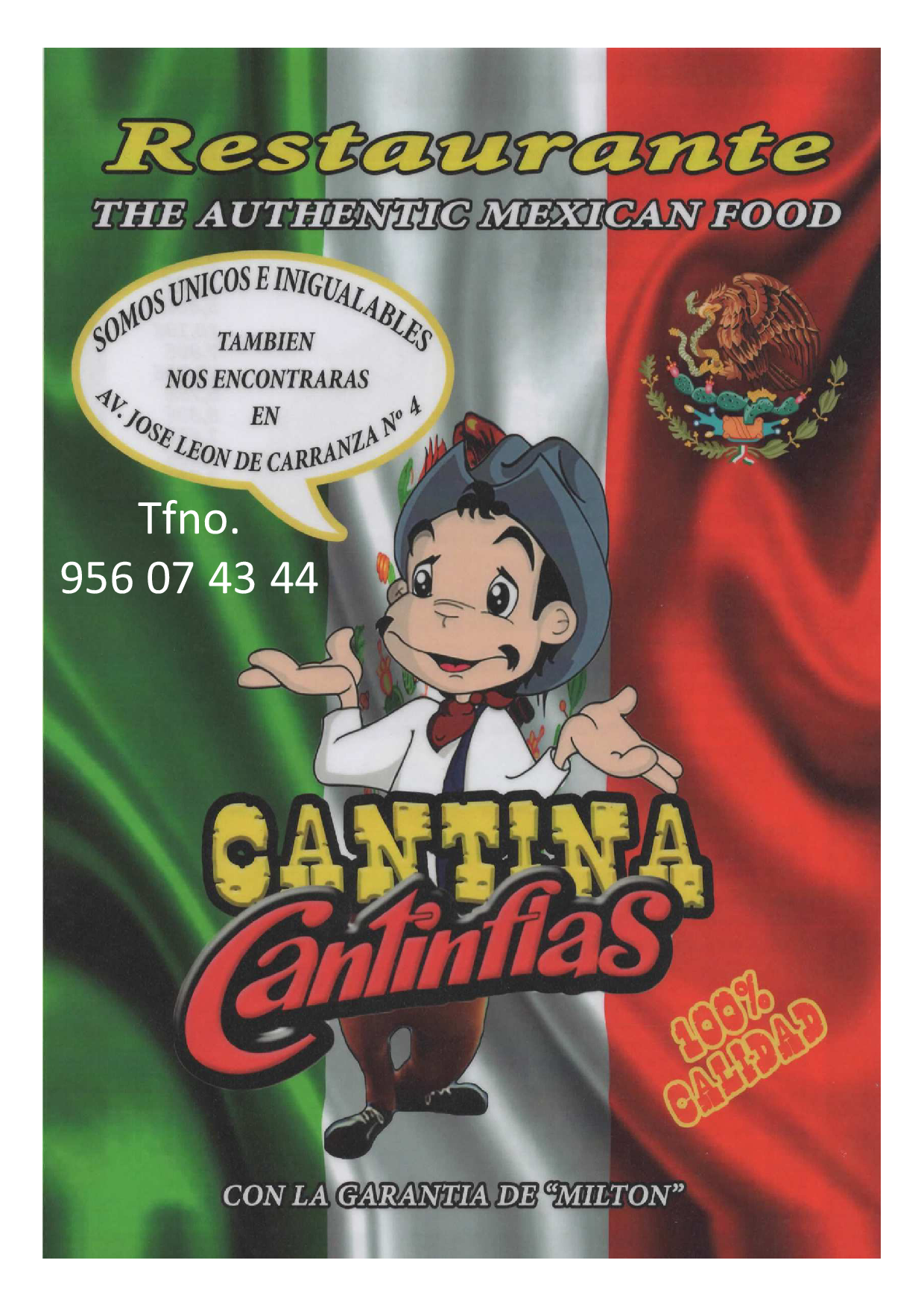 Carta de Restaurante Cantina Cantinflas — página 1