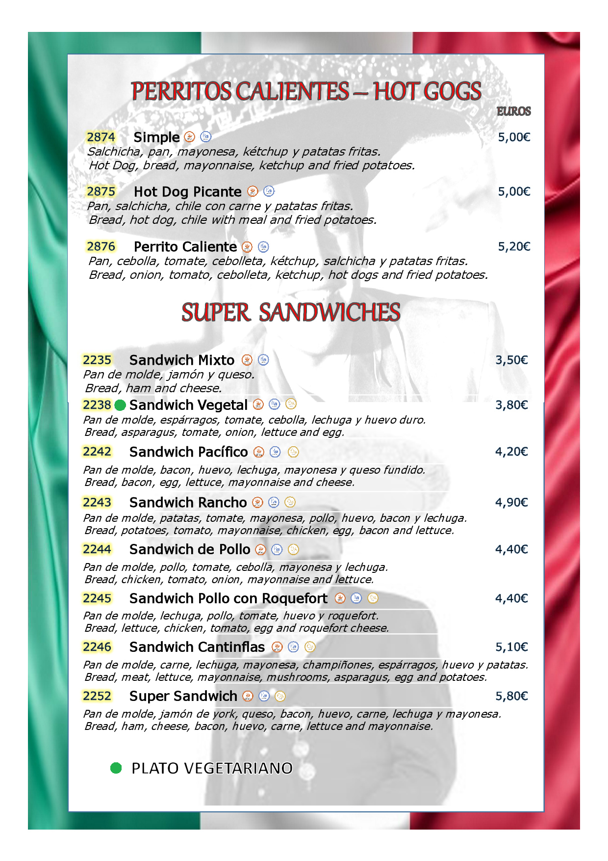 Carta de Restaurante Cantina Canfinflas — página 13