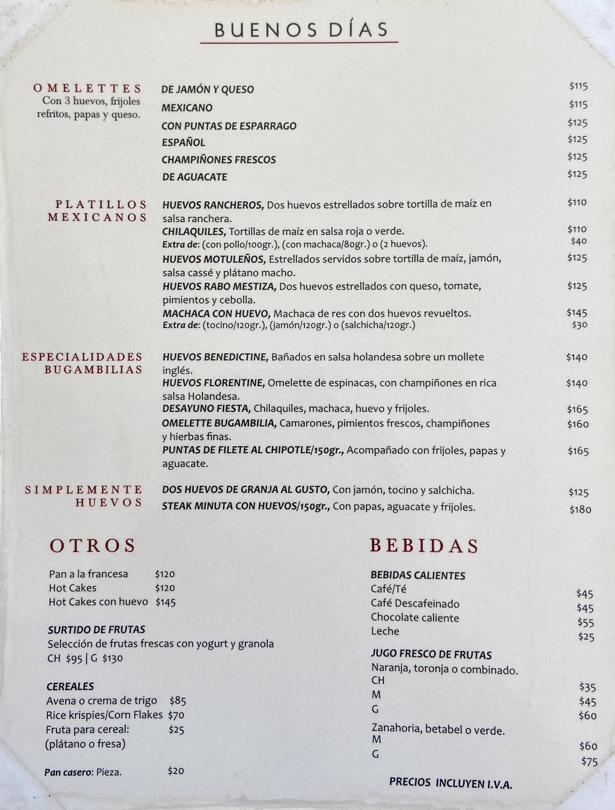 Carta de Restaurante Las Bugambilias  — página 1