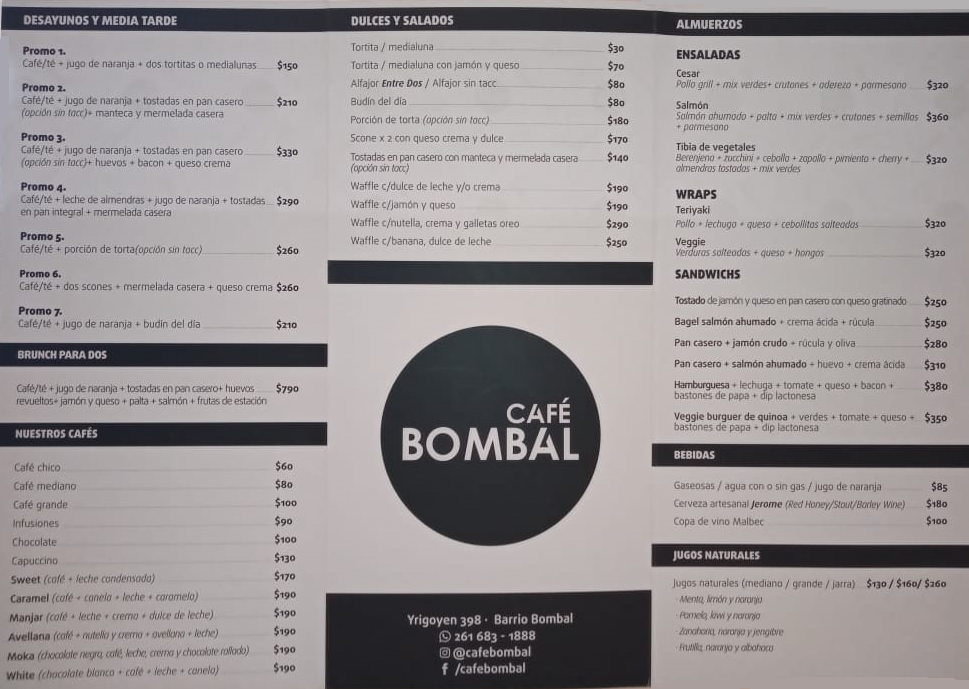 Carta de Cafe Bombal — página 1