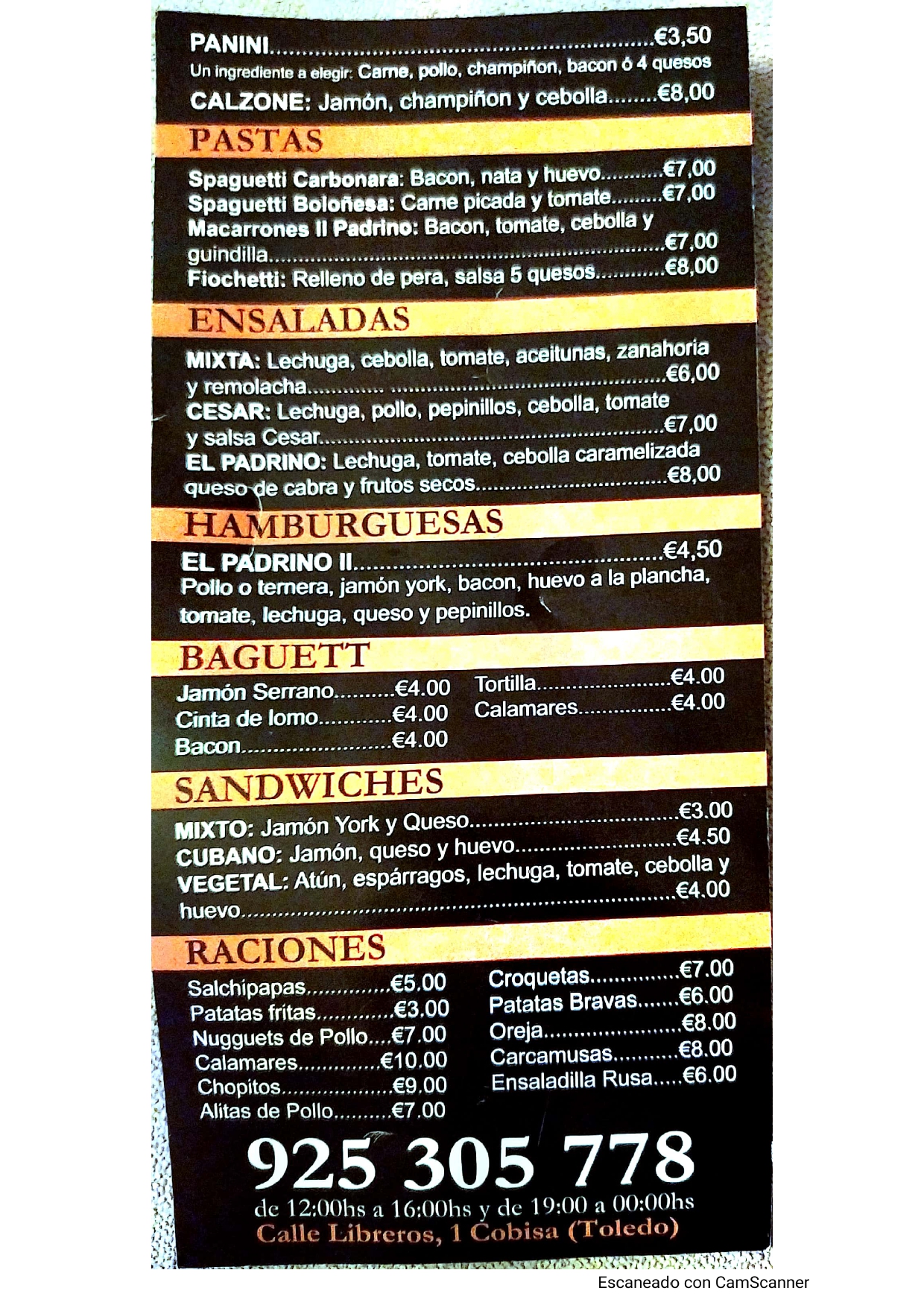 Carta de Pizzería El Padrino — página 1