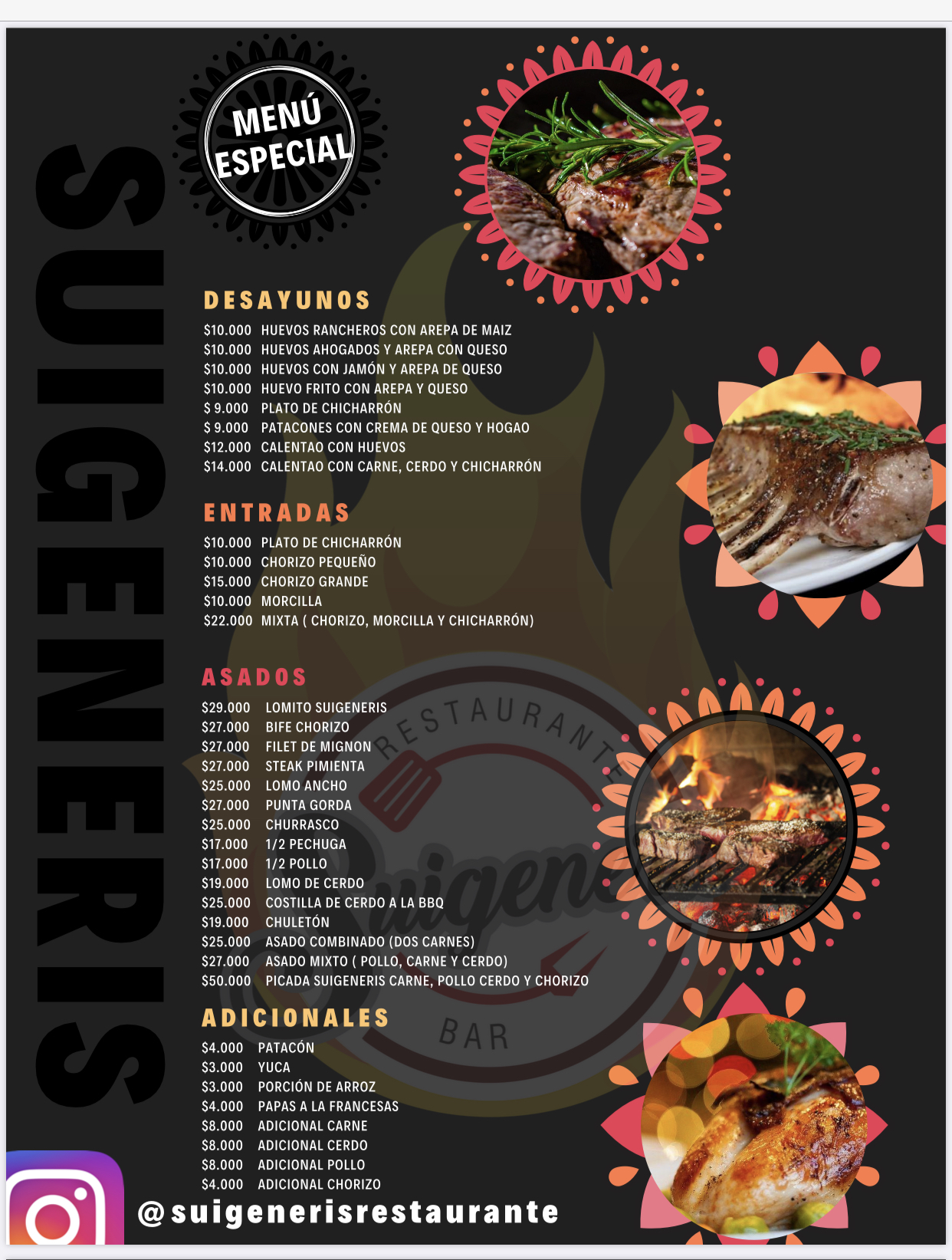 Carta de Suigeneris restaurante  — página 1