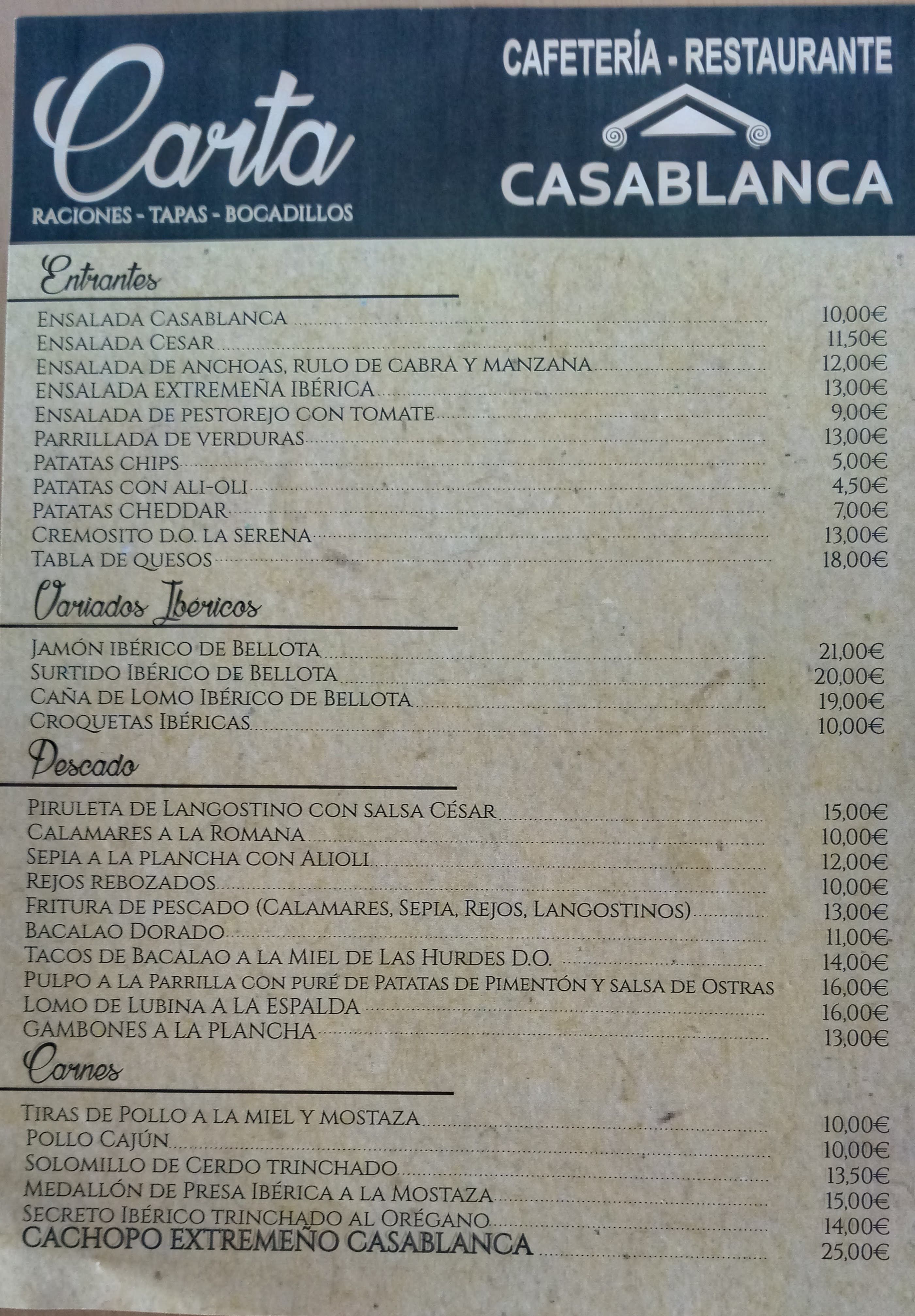 Carta de RESTAURANTE CASABLANCA — página 2