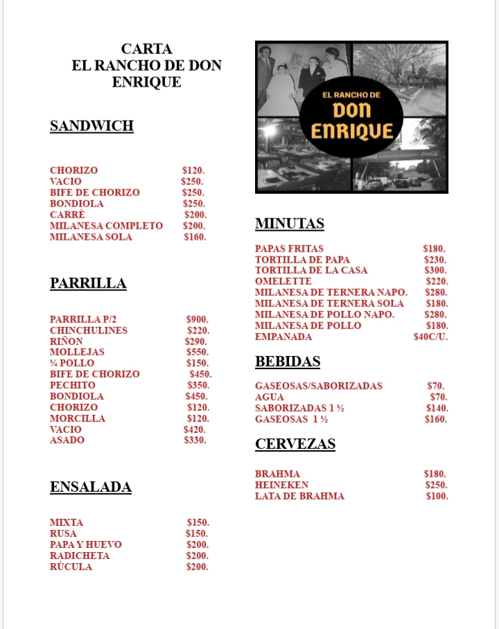Carta de EL RANCHO DE DON ENRIQUE — página 1