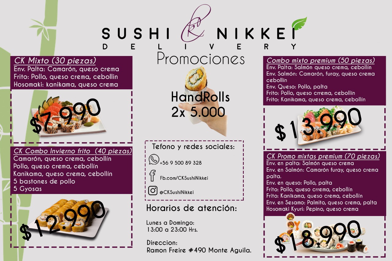 Carta de Ck Sushi Nikkei en Monte Águila , Monte Aguila, Cabrero — página 1