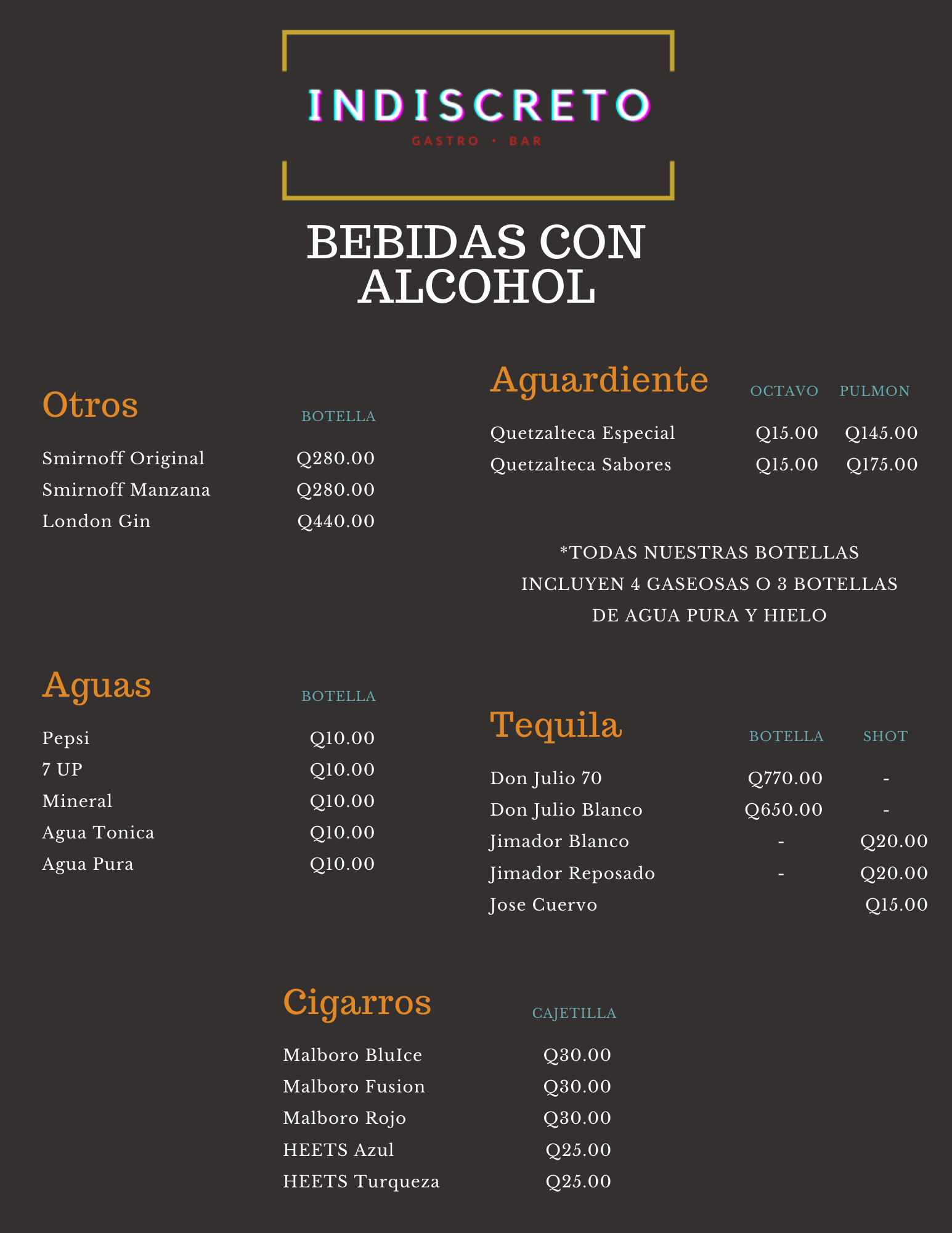 Carta de Indiscreto GastroBar en Quetzaltenango — página 2