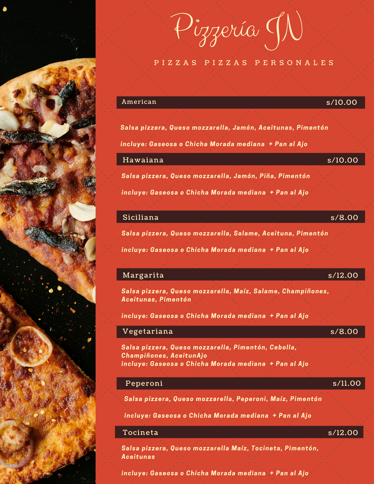 Carta de Pizzería JN en Brella 15083 — página 1