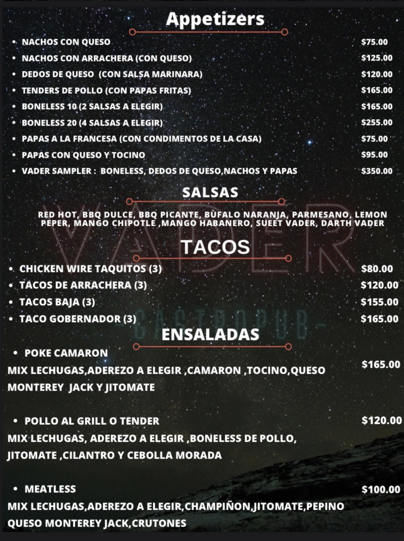 Carta de Vader Gastro Pub en Cuernavaca — página 6
