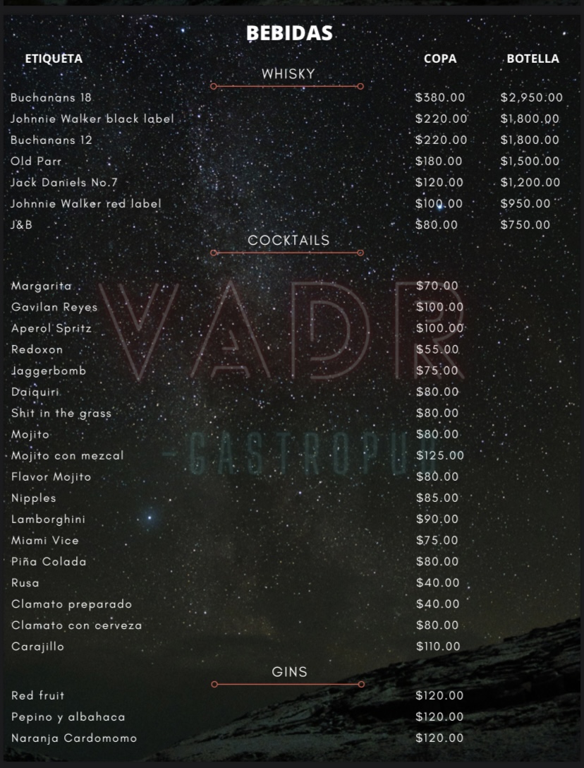 Carta de Vader Gastro Pub en Cuernavaca — página 3