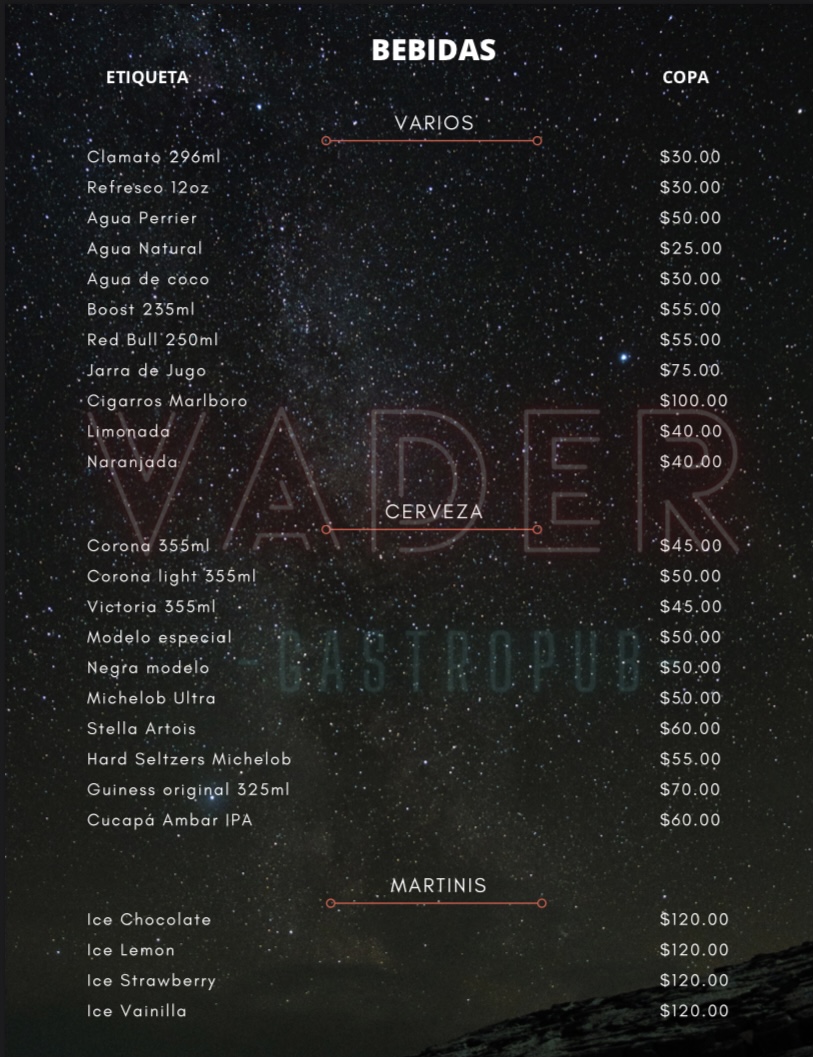 Carta de Vader Gastro Pub en Cuernavaca — página 4