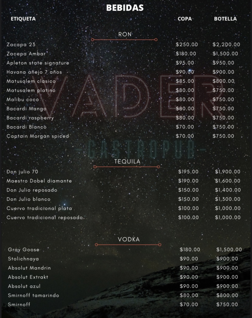 Carta de Vader Gastro Pub en Cuernavaca — página 2