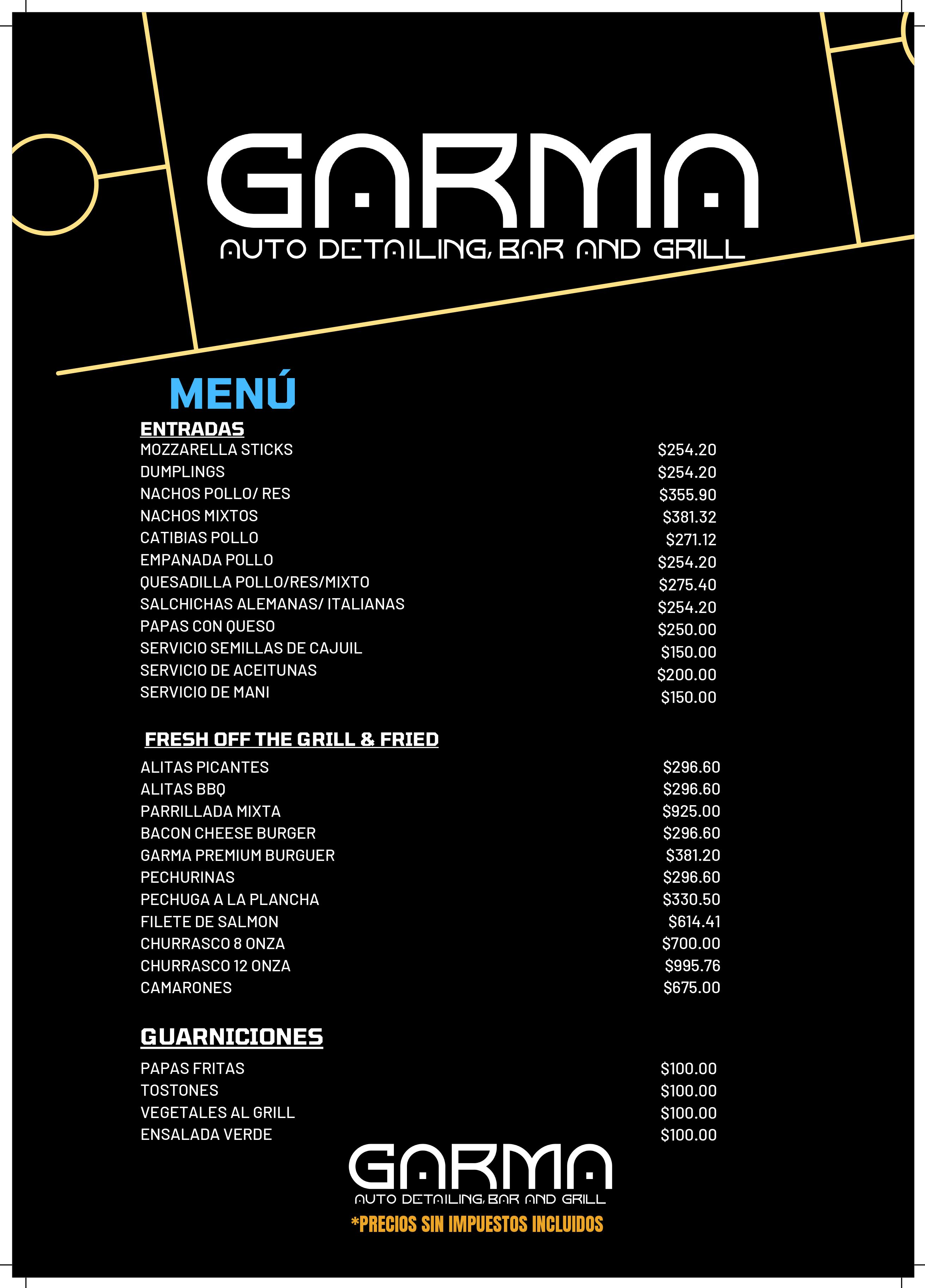 Carta de GARMA AUTO DETAILING, BAR AND GRILL en Santo Domingo Este — página 2