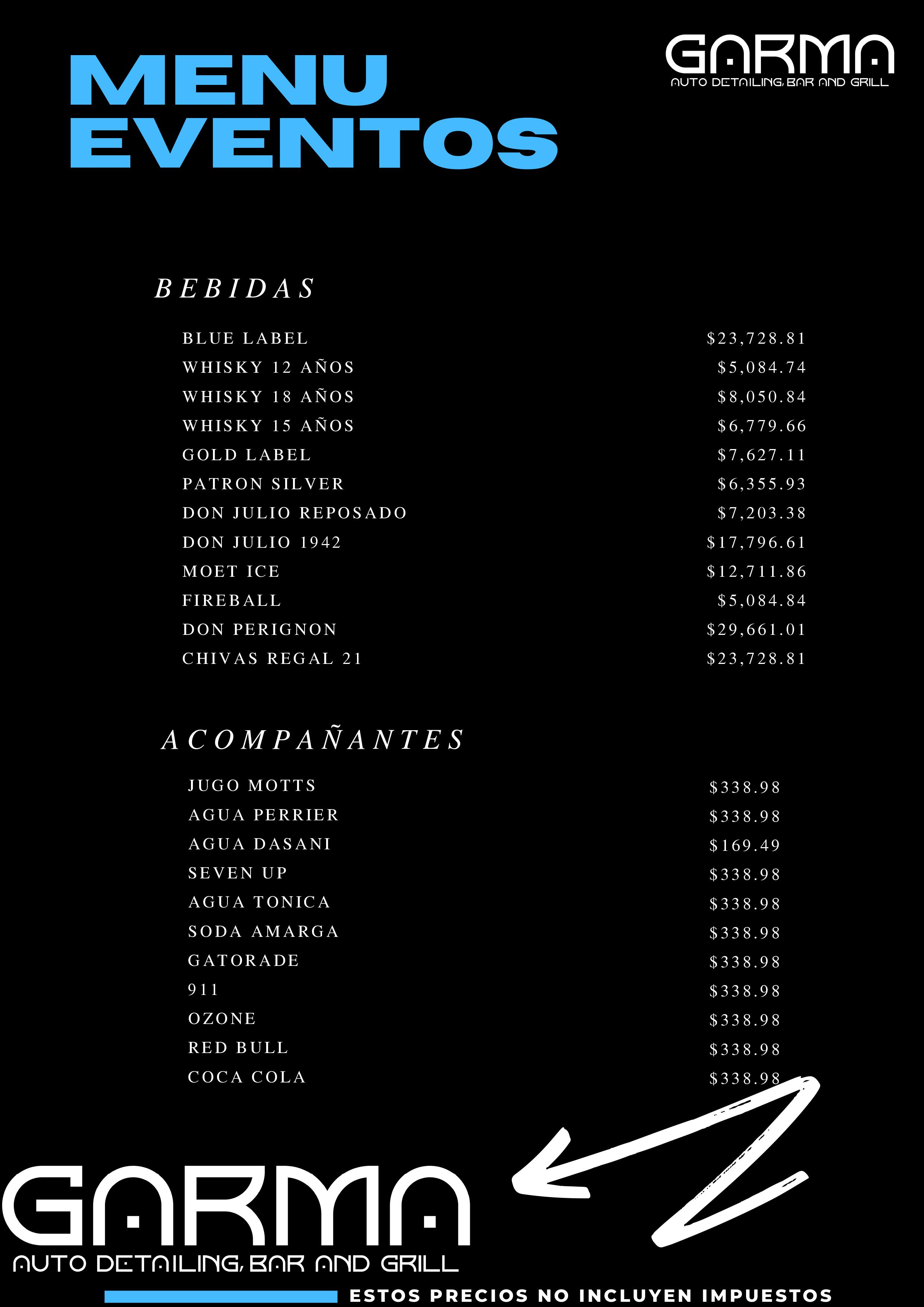 Carta de GARMA AUTO DETAILING, BAR AND GRILL en SANTO DOMINGO ESTE — página 1