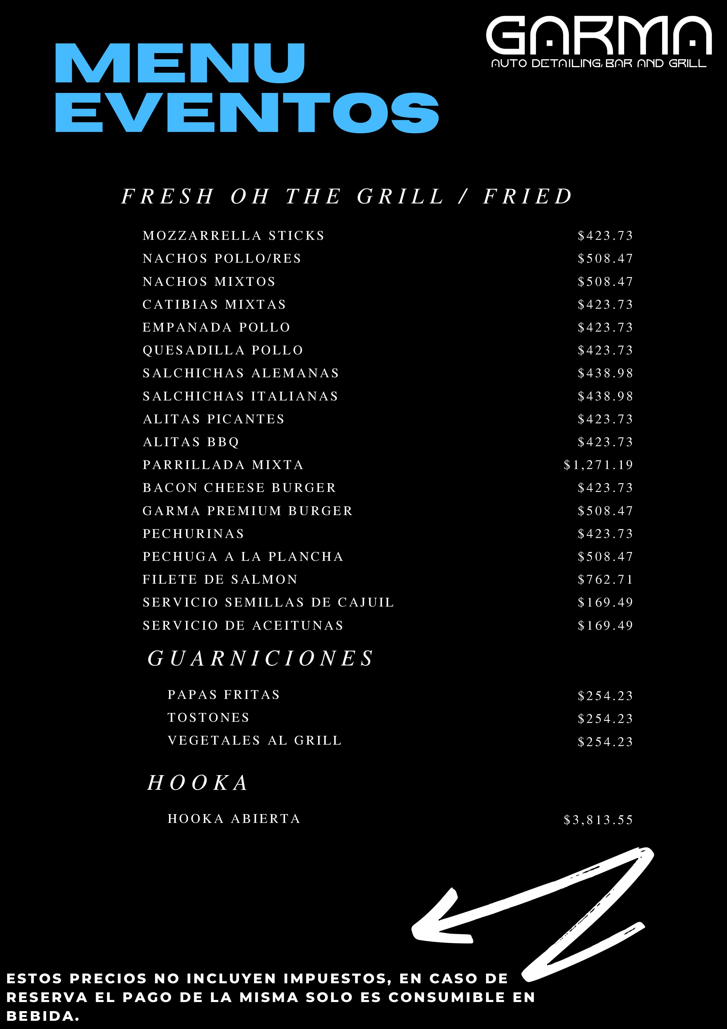 Carta de GARMA AUTO DETAILING, BAR AND GRILL en SANTO DOMINGO ESTE — página 2
