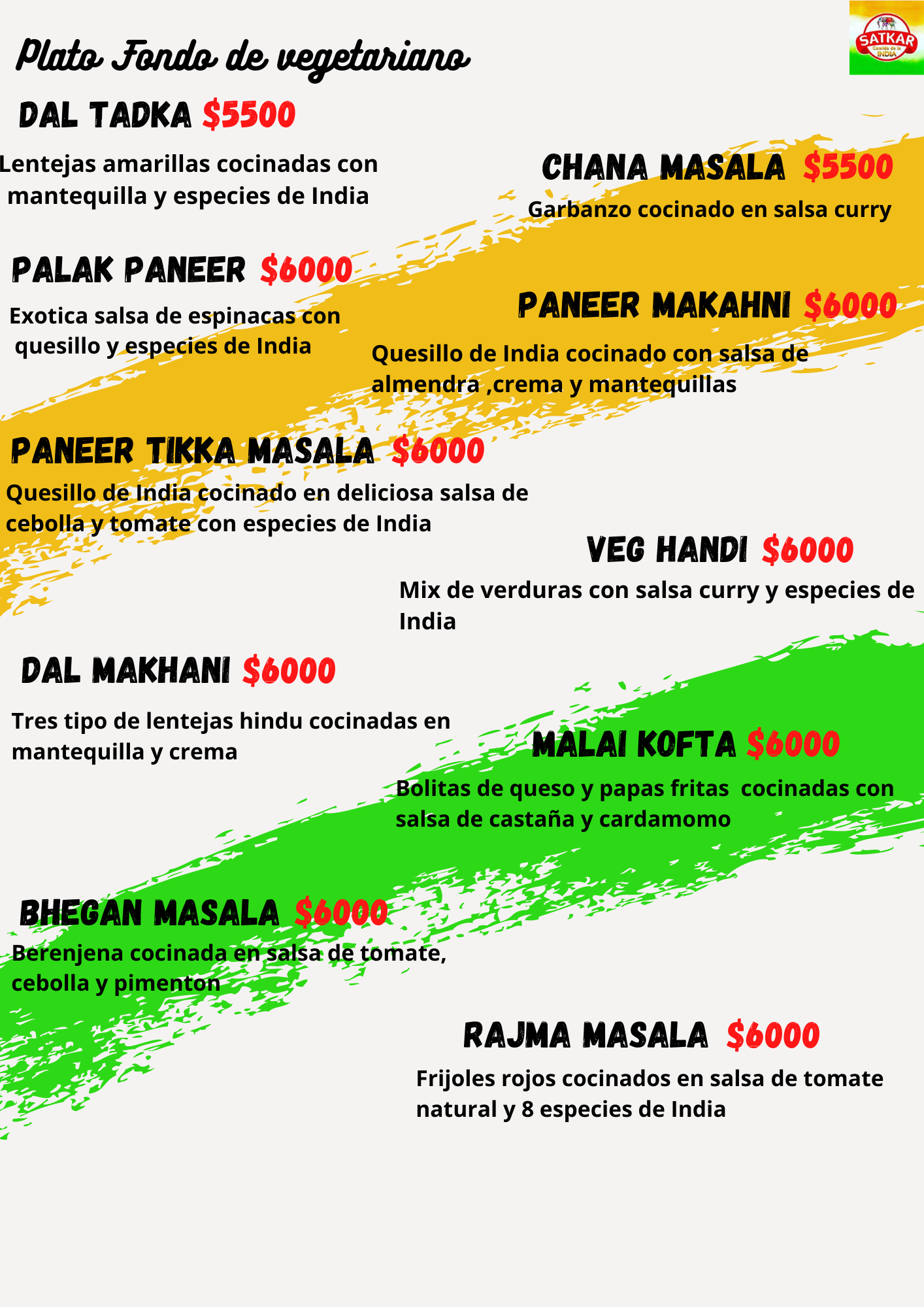 Carta de satkar comida de la india en santiago — página 1
