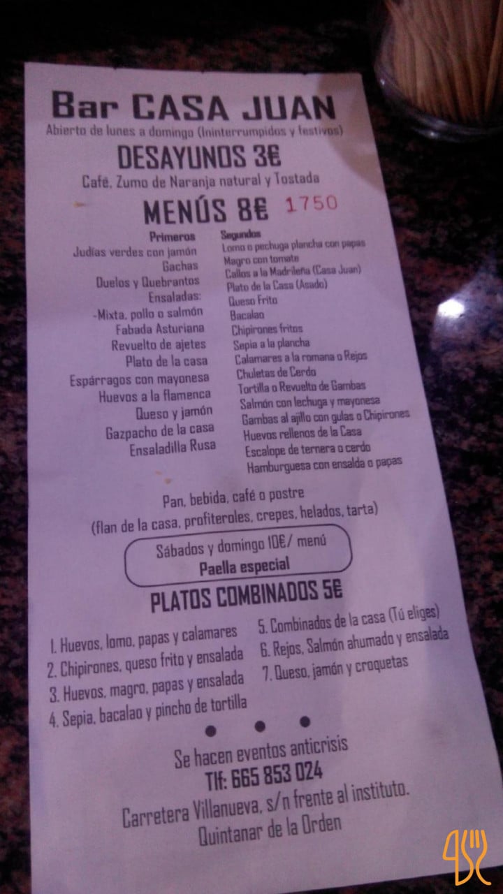 Carta de Casa Juan  en Quintanar de la Orden, Toledo — página 1
