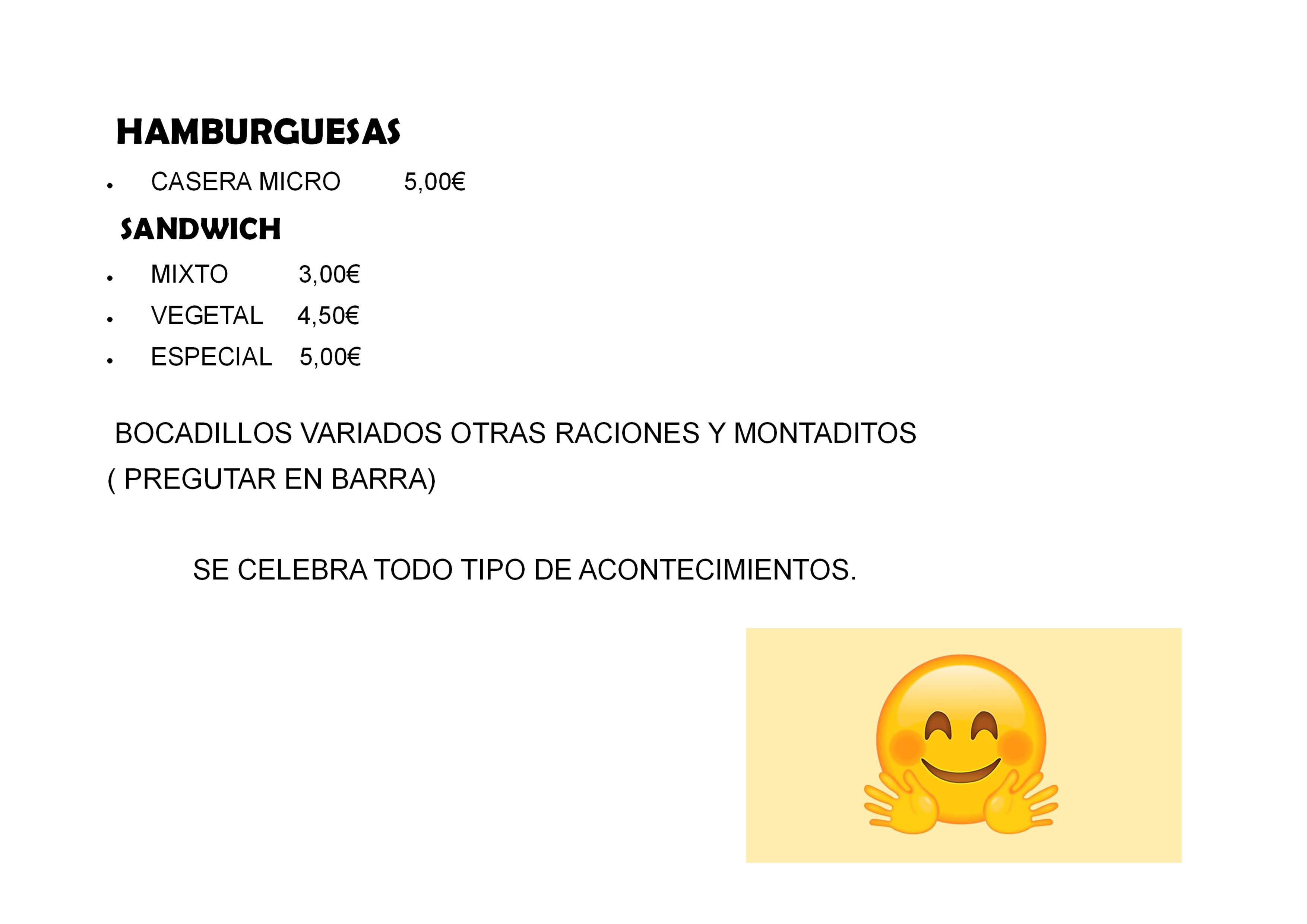 Carta de CAFÉ BAR MICRO  — página 1