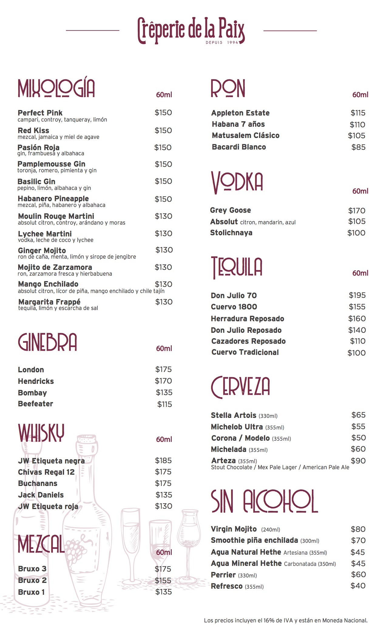 Carta de Creperie de la Paix — página 1