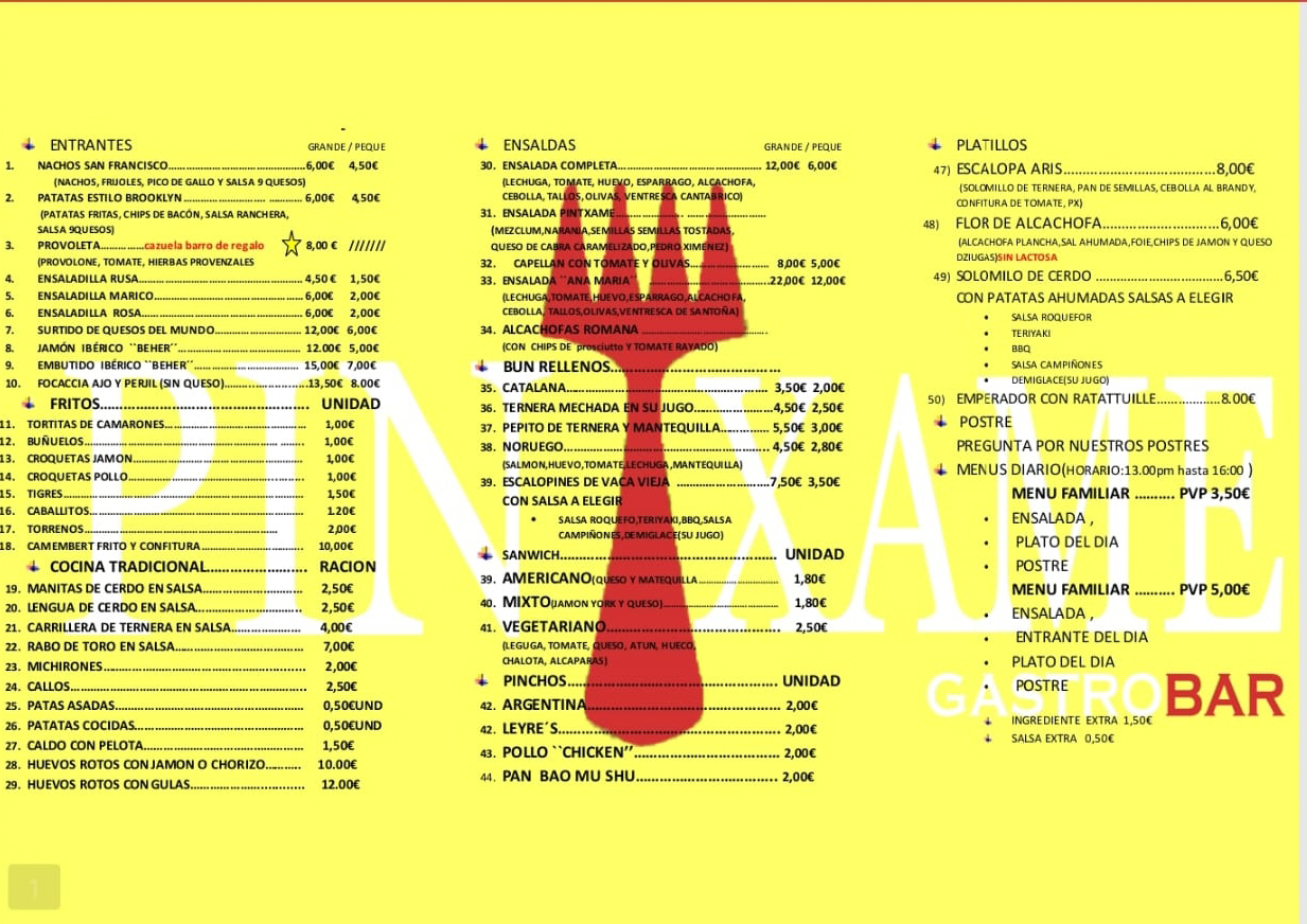 Carta de Pintxame gastrobar  — página 2