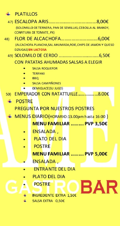 Carta de Pintxame gastrobar  — página 1